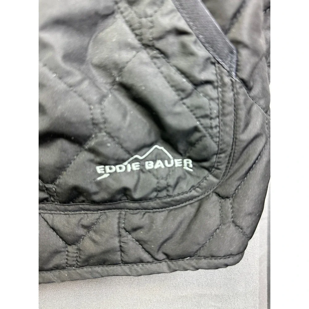 Eddie Bauer Women Black Diamond Quilted Full Zip Jacket Coat Mock Neck Pockets L